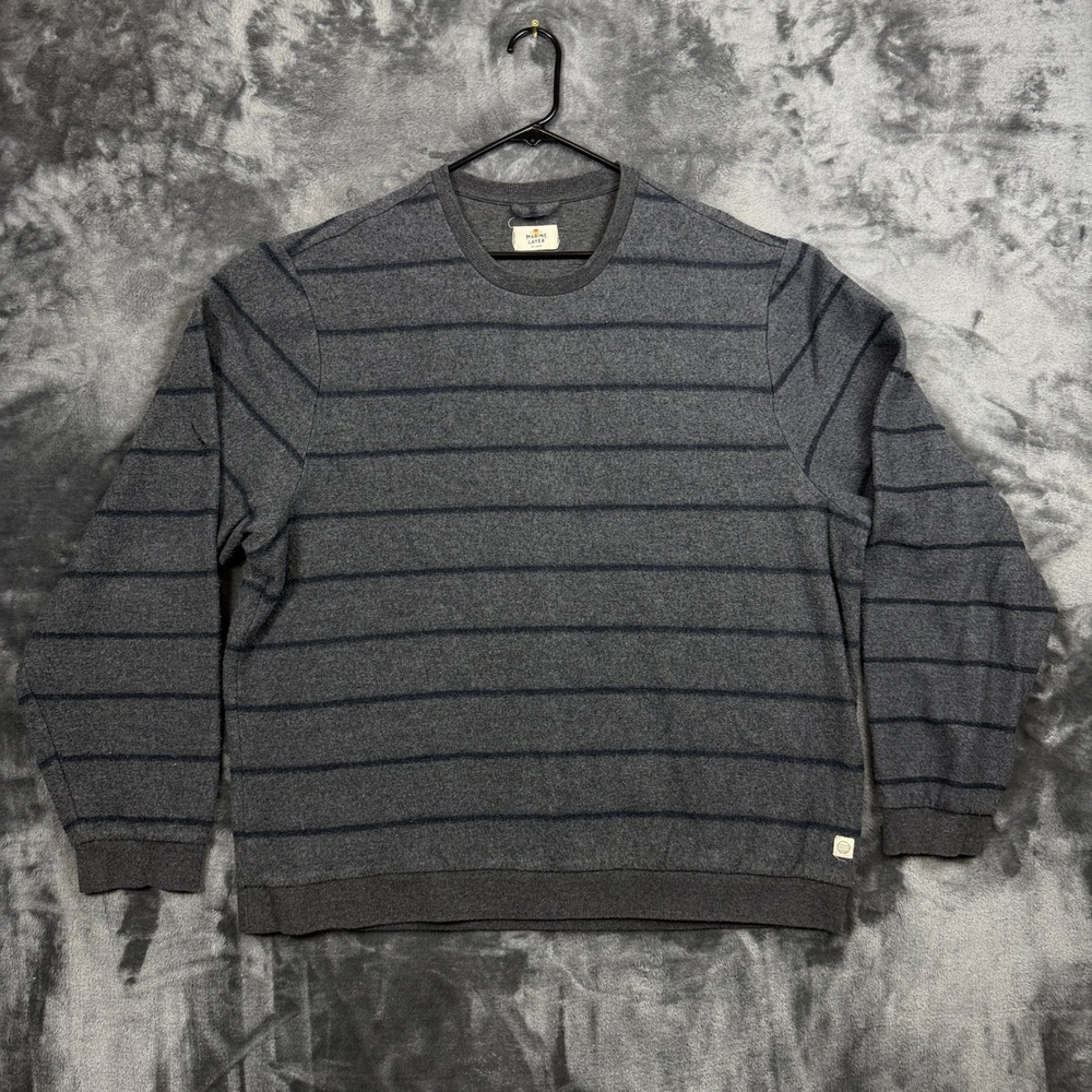 Marine Layer Sweatshirt Mens XXL Gray Blue Striped Long Sleeve Crewneck Pullover